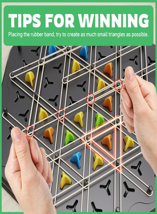 IXWQ Chain Triangle Chess Game Triggle Rubber Band Game for Kids & Adults, Fun Family Board Game, Brain Teaser Puzzle, Strategy Board Games Interactive Chess Set for 2-4 Players, Multicolour - Image 3